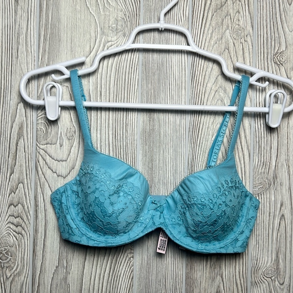 Body by Victorias Secret lined Demi bra blue green underwire 32D